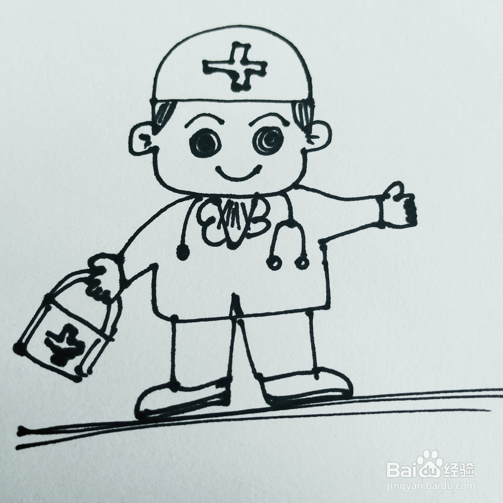 如何来画一位卡通实习的男医生简笔画呢 百度经验