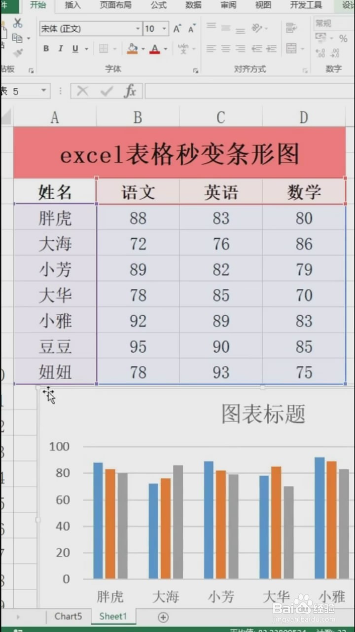 在excel中如何将表格转换为条形图