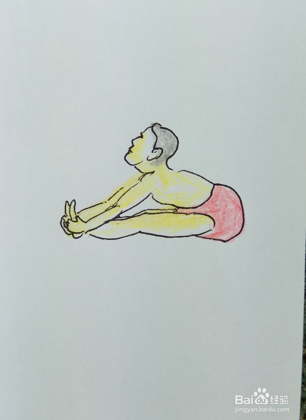 怎样画儿童简笔画“健身运动之拉足掌练习”？