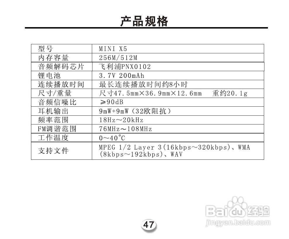 OPPO miniX5 型MP3播放器说明书:[5]