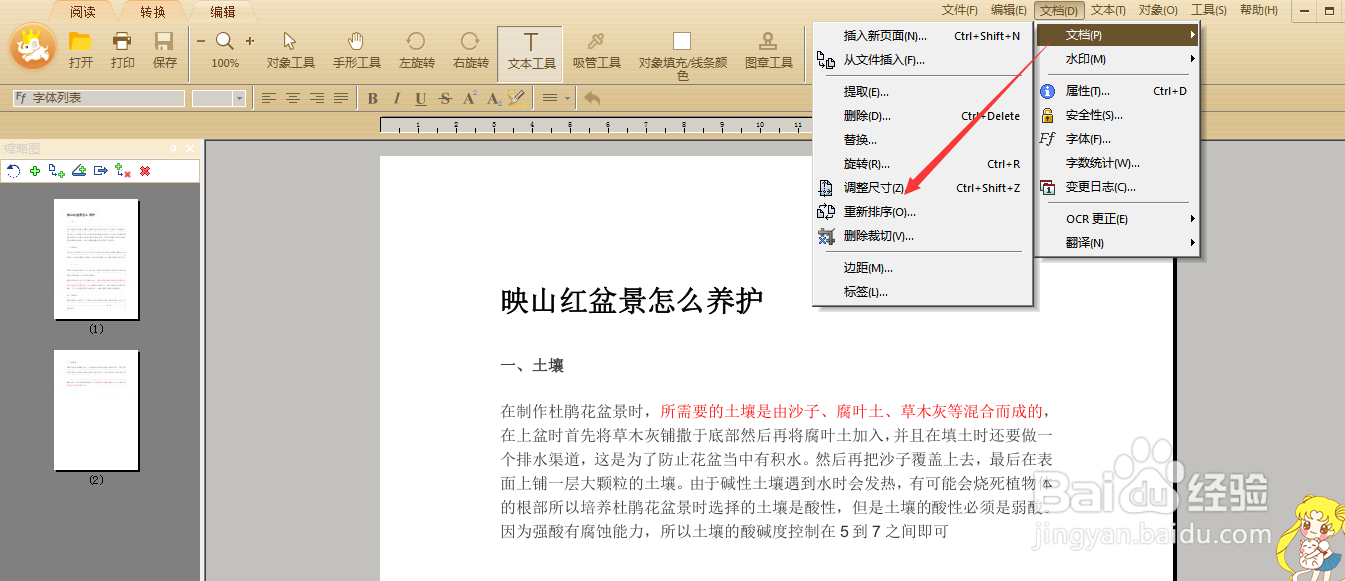 PDF页面尺寸如何调整