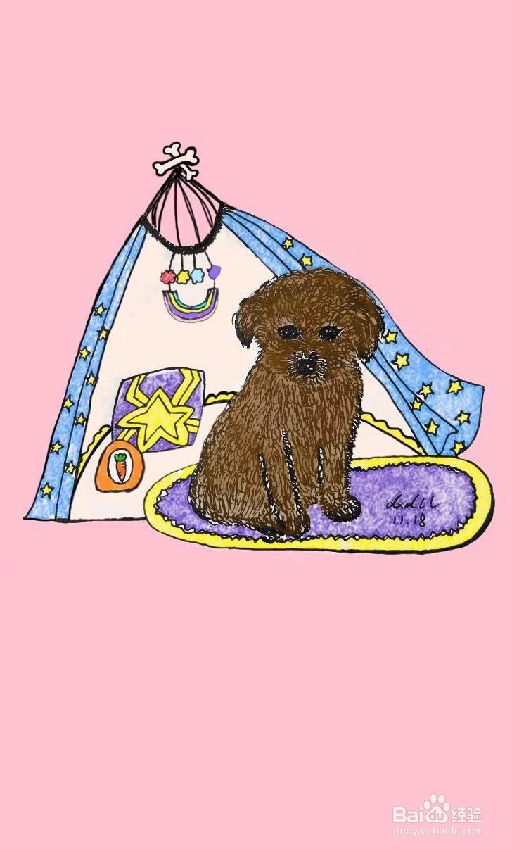 茉莉蜡笔手绘之小泰迪犬