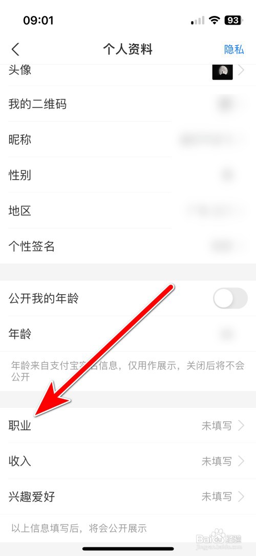支付宝如何设置个人职业