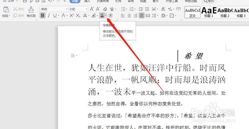 word文档中，怎么设置字体的颜色