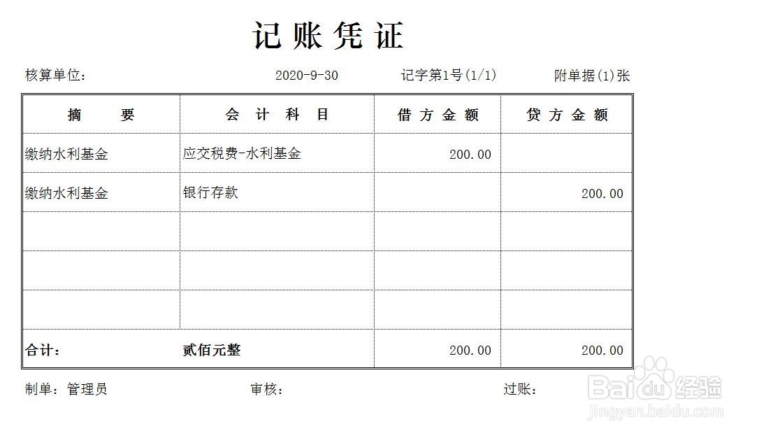 水利基金的会计分录怎么操作?