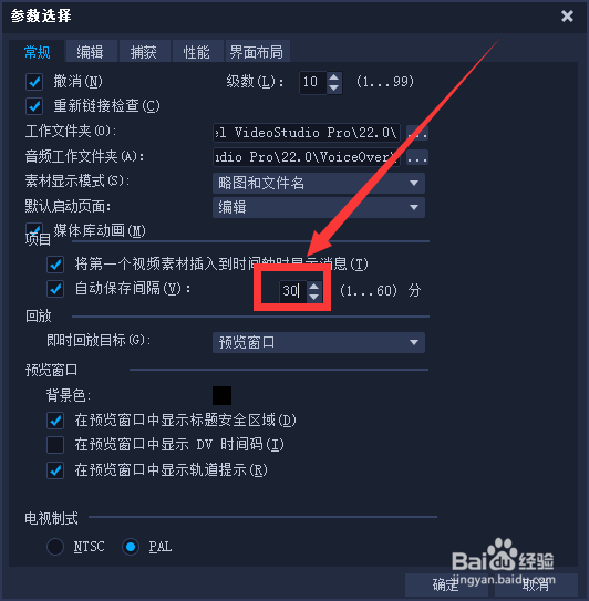 如何设置绘声绘影半小时自动保存一次