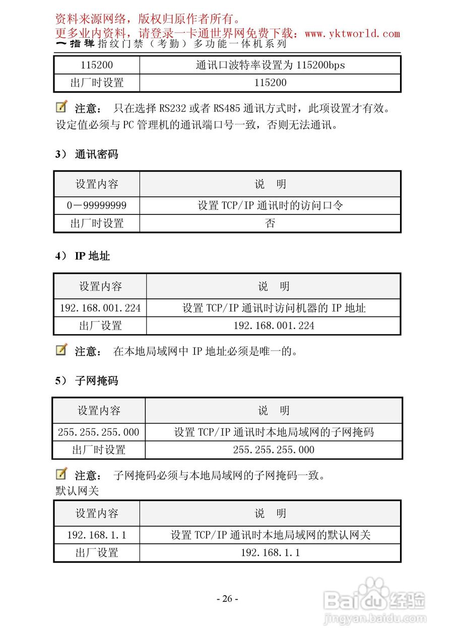 一指禅指纹门禁考勤多功能一体机系列说明书:[3]