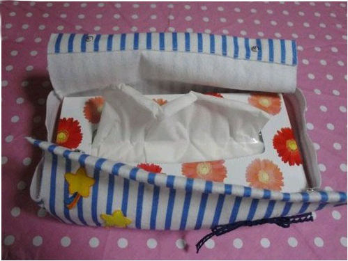 手工DIY清爽条纹餐巾纸盒套