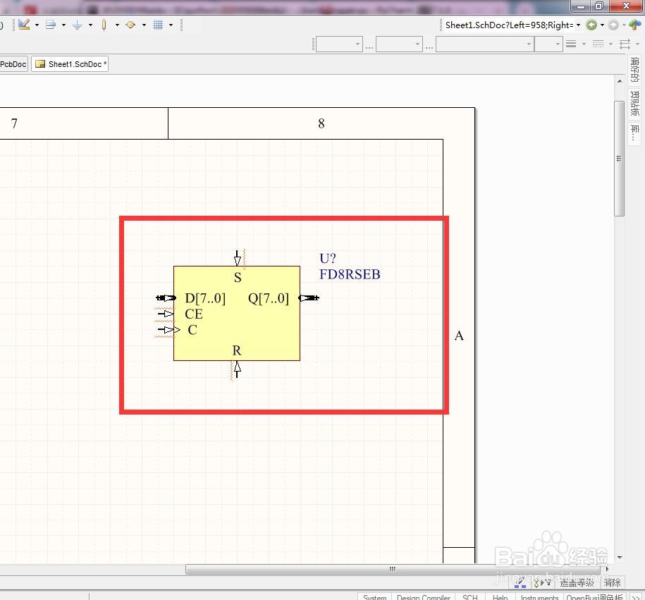 如何在AD中放置同步置位总线使能8位D型触发器？