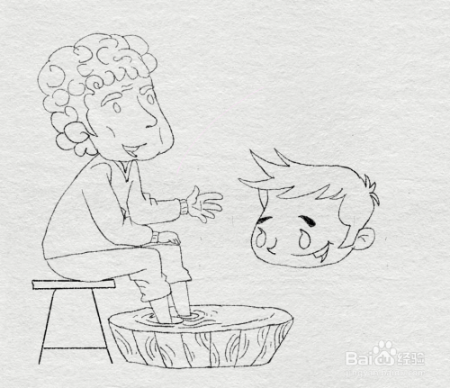 简笔画--帮奶奶洗脚的小男孩简笔画法