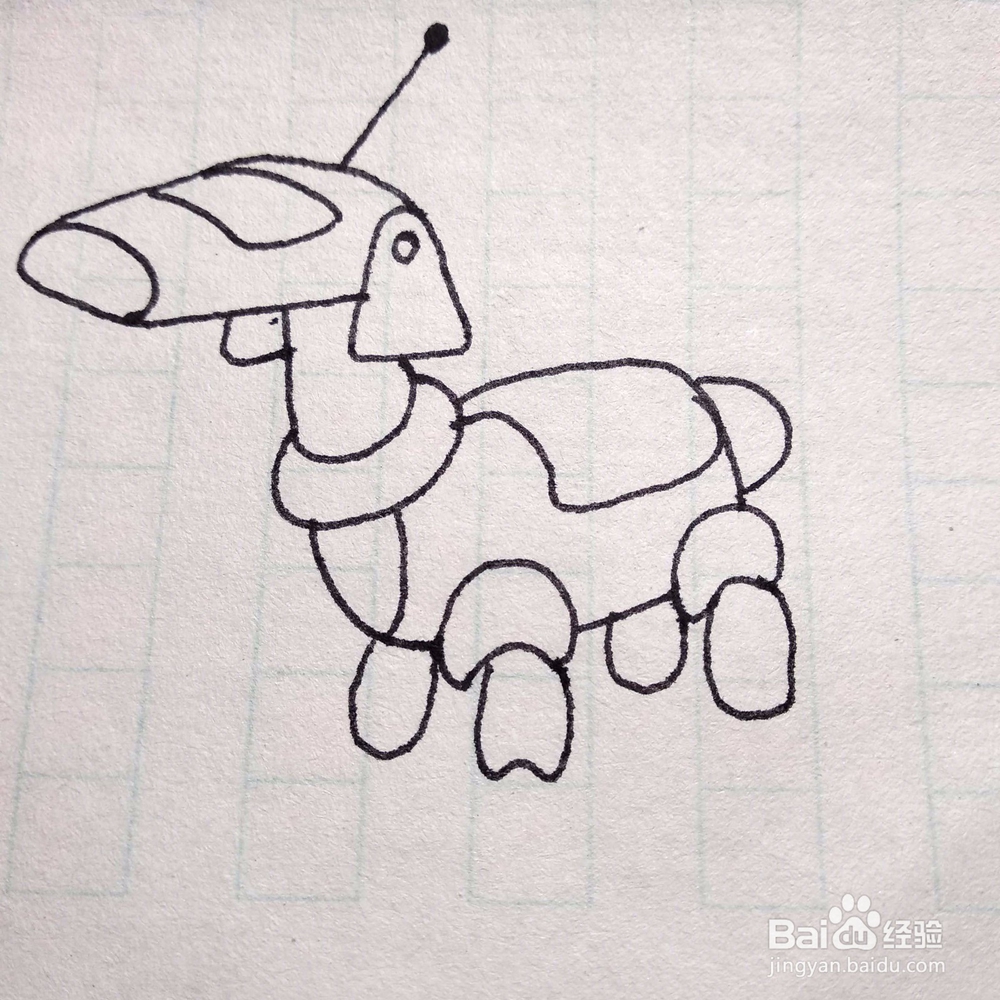 怎么画一个机器狗玩具卡通简笔画教程
