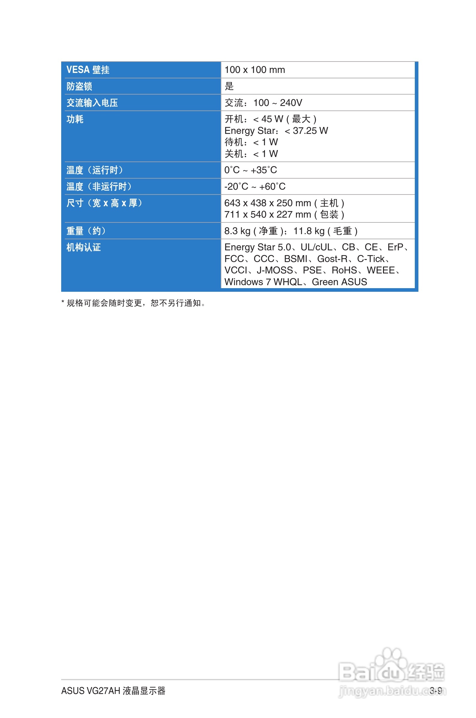 华硕VG27AH液晶显示器使用说明书:[3]