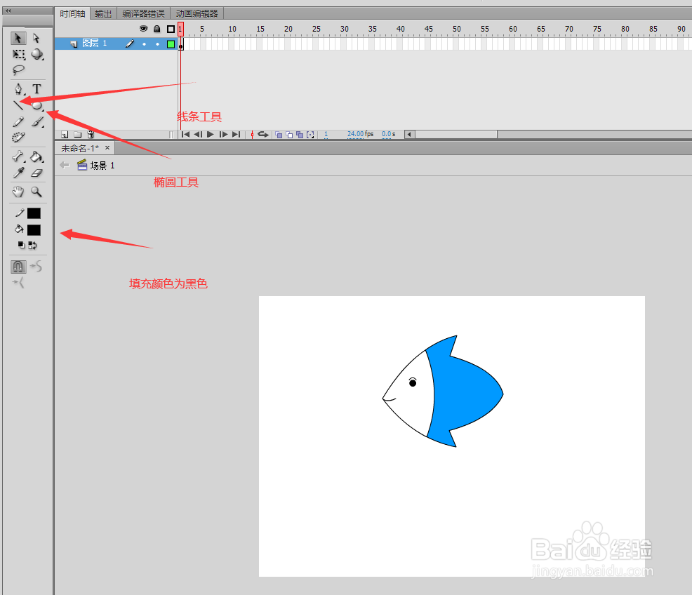 如何使用flash cs6绘制矢量图形鱼儿