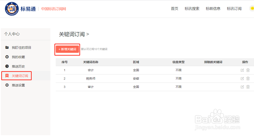 标易通标讯订阅网上订阅关键词并接收标讯推送