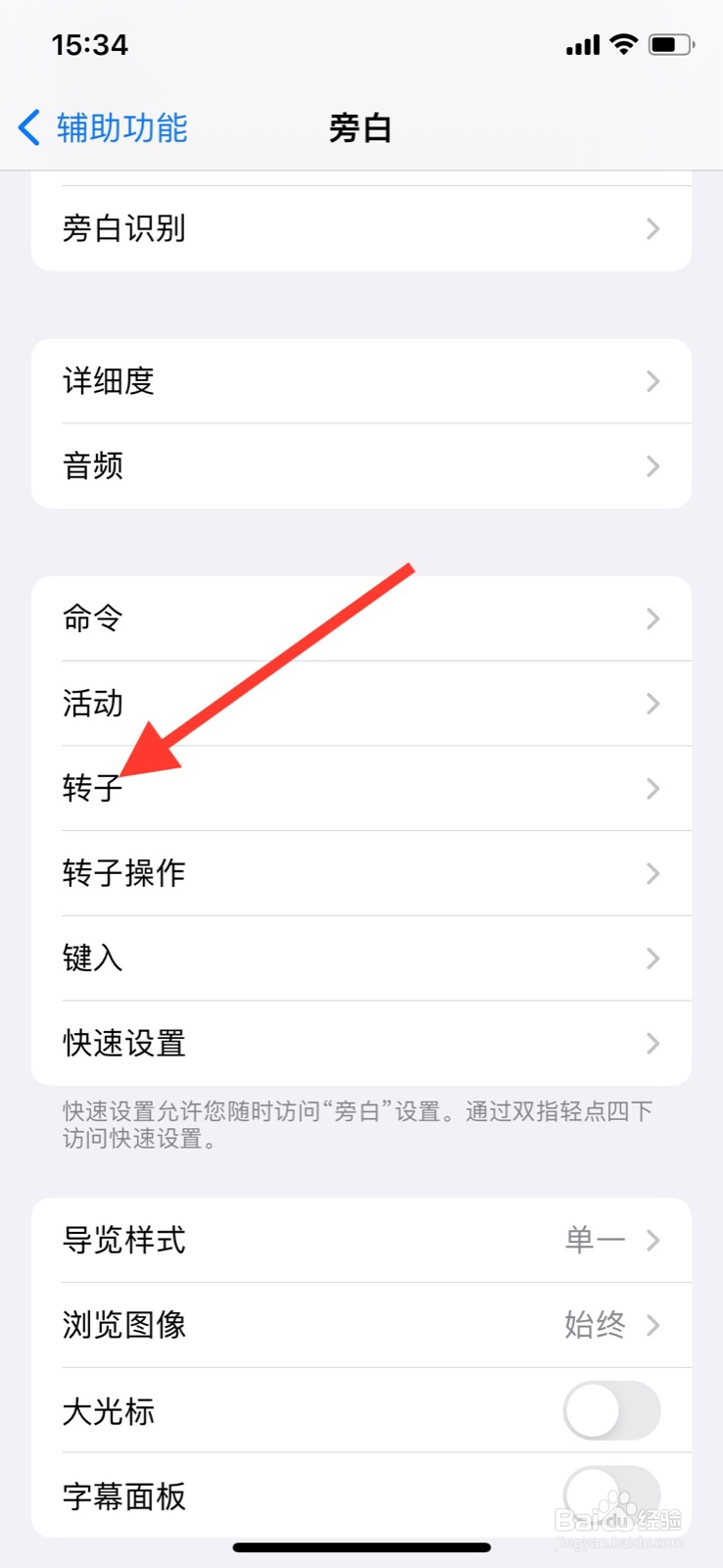 iPhone旁白转子怎样开启“缩放”指令