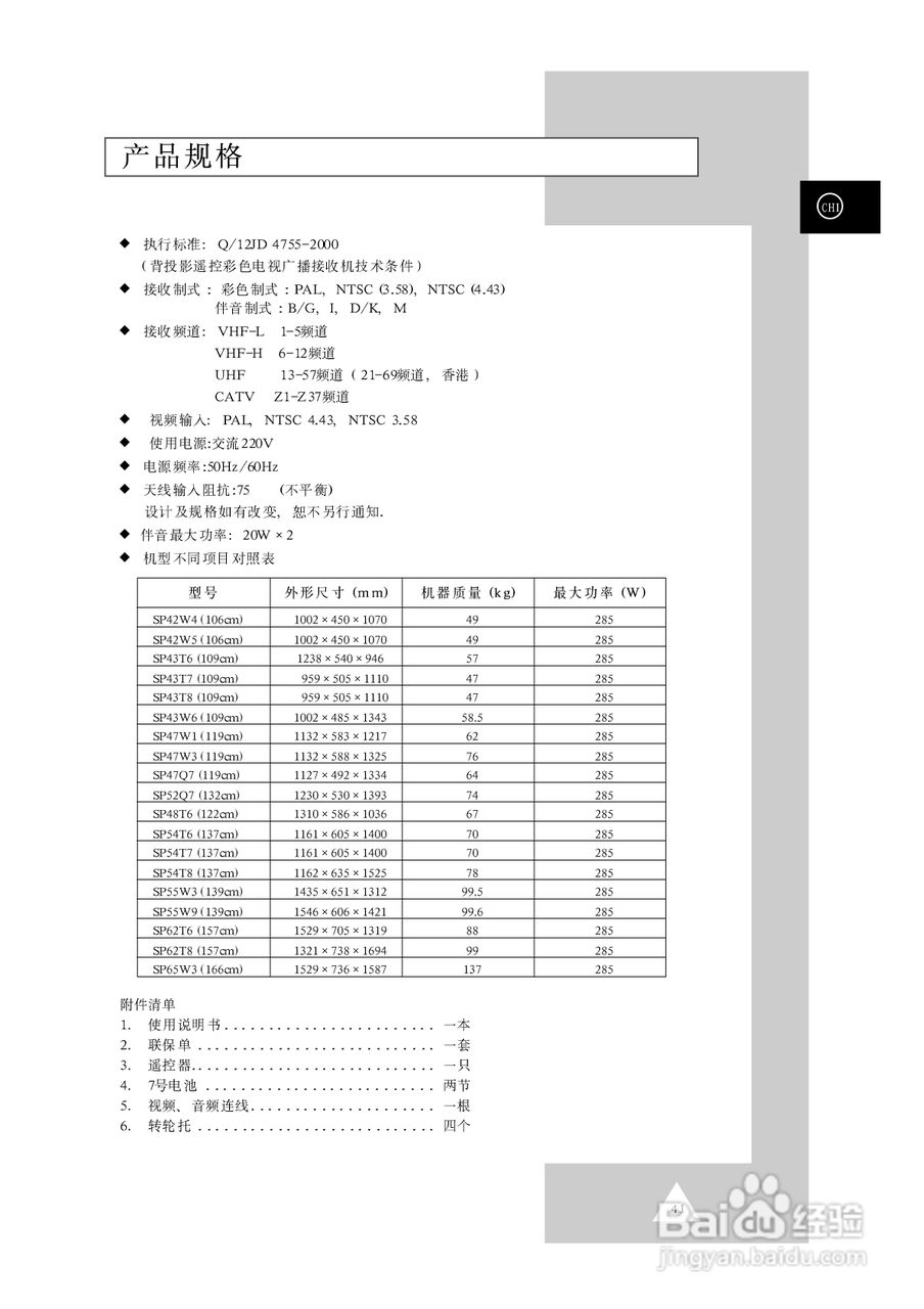 三星SP-54T8HX彩电使用说明书:[5]