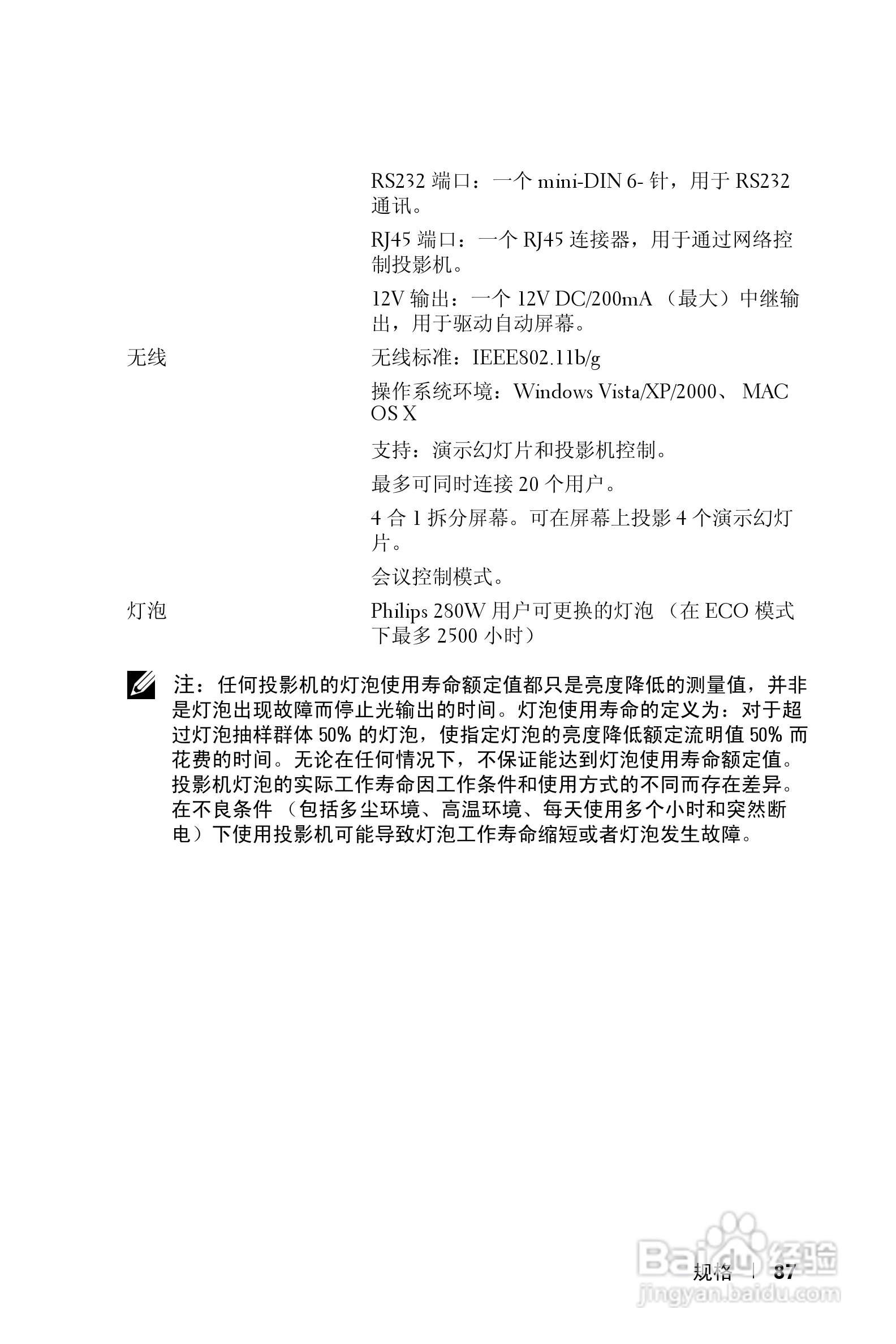 DELL Dell 4610X WIRELESS PLUS投影机说明书:[9]