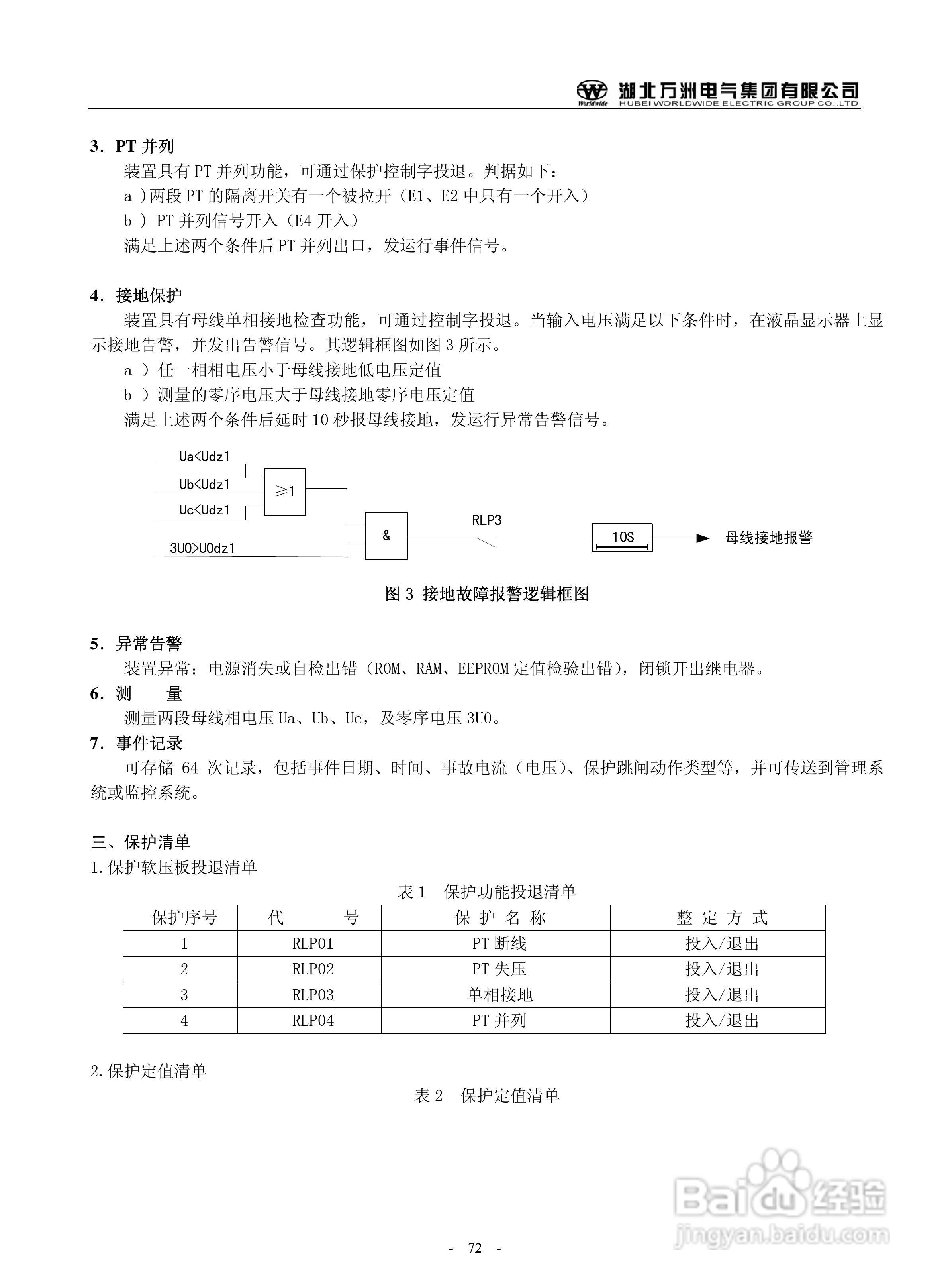 万洲WZB-2671A-3000微机母线绝缘监察保护装置使用说明:[8]