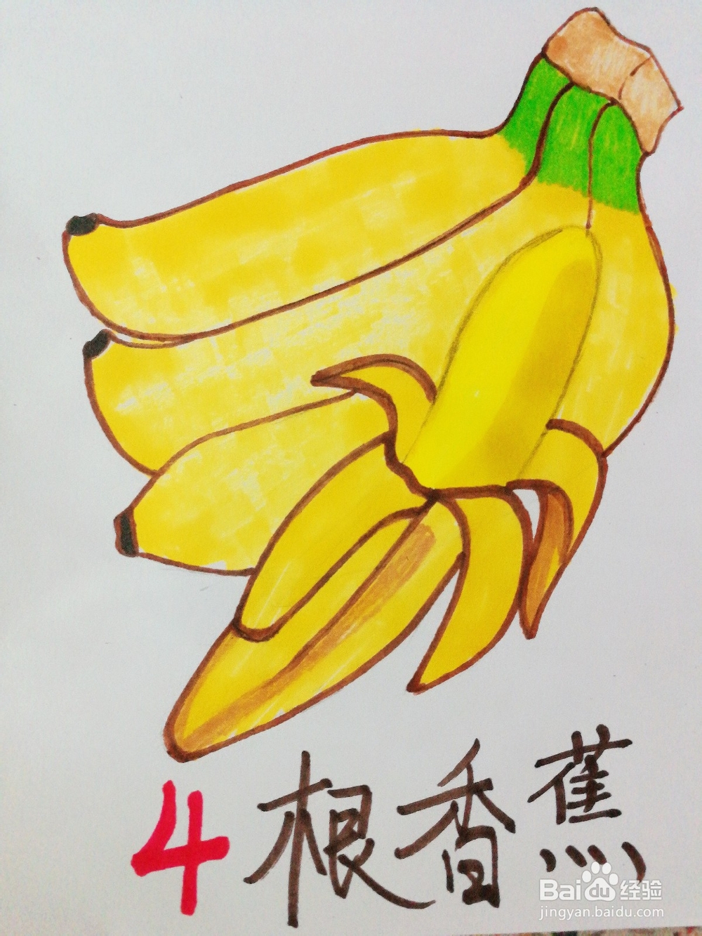 手绘四根香蕉卡通绘本插图