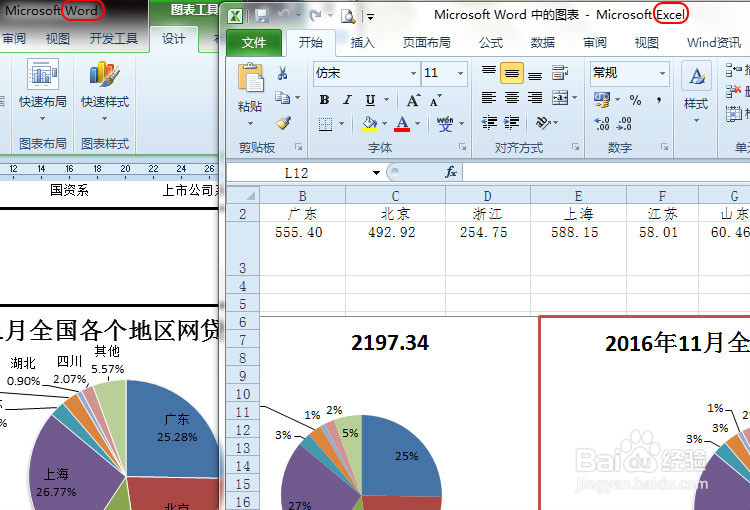 使用Word 文档结合Excel 设计柱状图和饼图