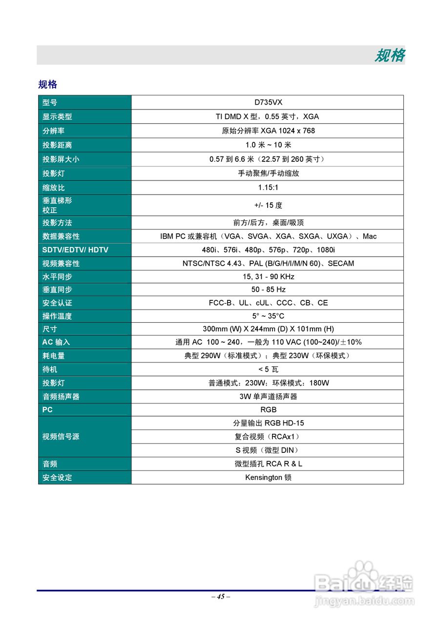 Vivitar 投影机:725VX说明书:[6]