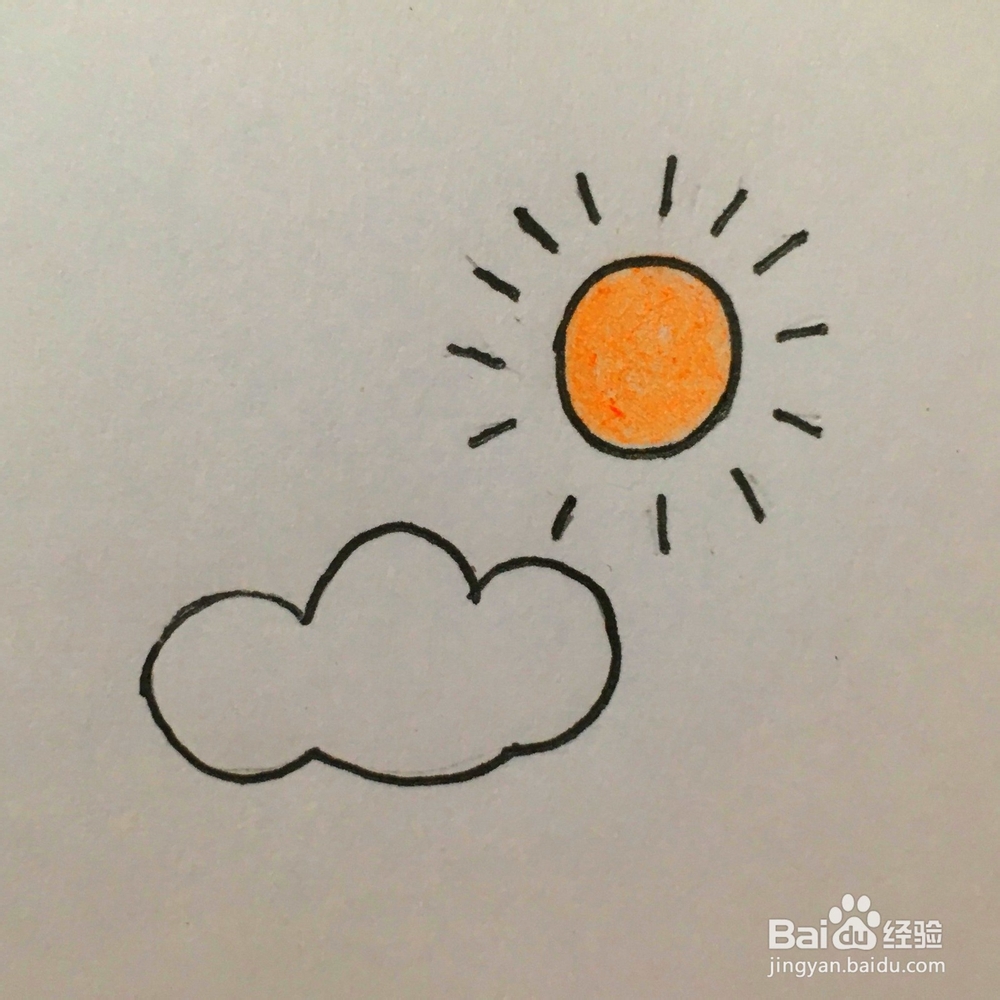 浮云蔽日、雷雨交加的天气怎么用简笔画表示?