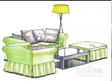 客厅沙发家具组合手绘效果图表现2
