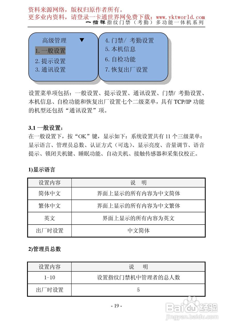 一指禅指纹门禁考勤多功能一体机系列说明书:[3]