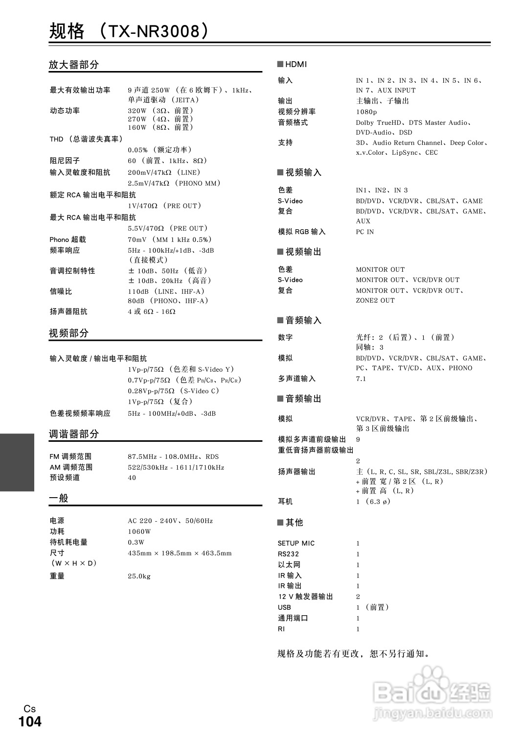安桥TX-NR3008接收机使用说明书:[6]