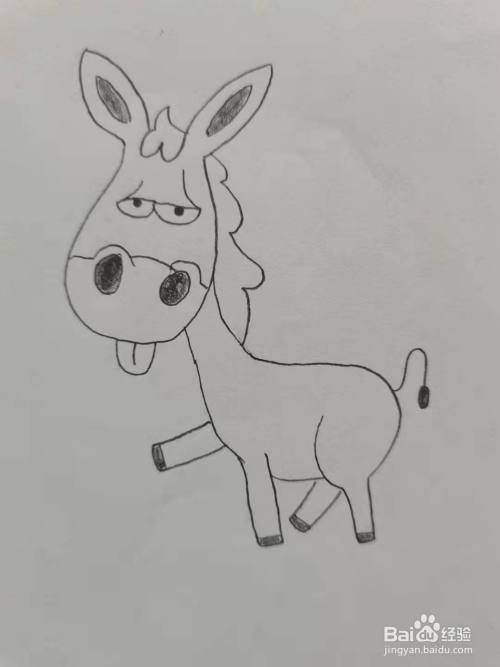 最后,画卡通小驴的尾巴,小驴简笔画,就完成了.