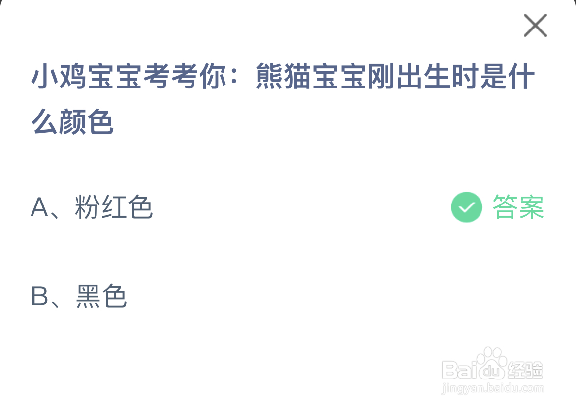 蚂蚁庄园答案熊猫宝宝刚出生时是什么颜色
