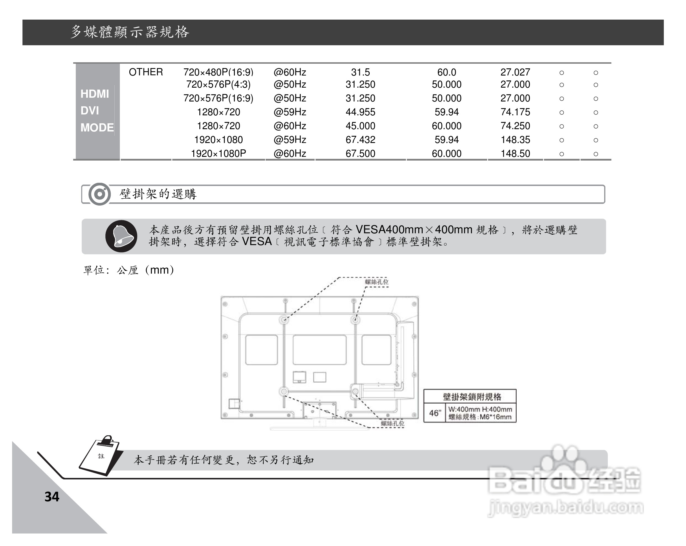 声宝EM-46VE8105D多媒体液晶显示器说明书:[4]