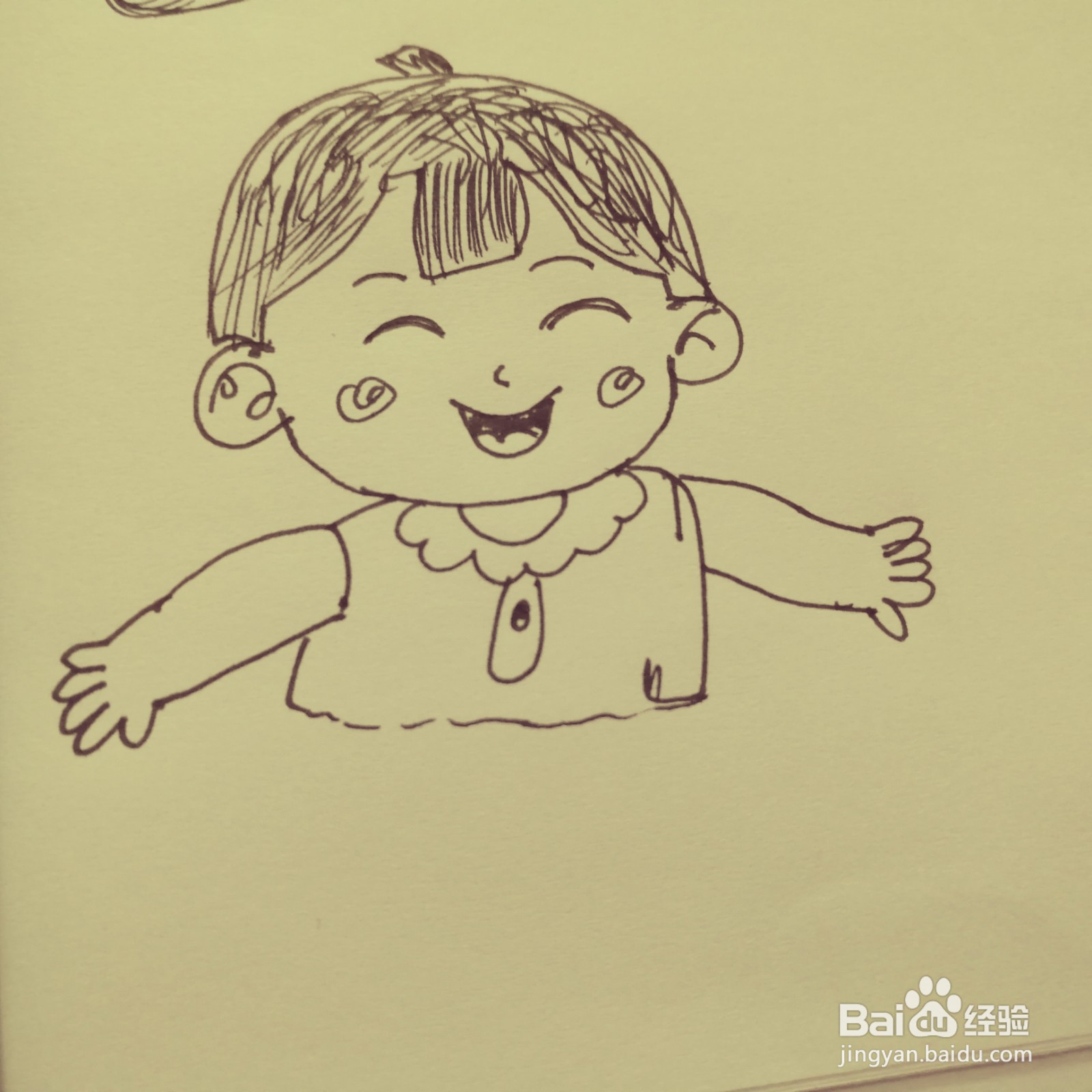 如何画一位穿着裙子的开心女生简笔画呢?