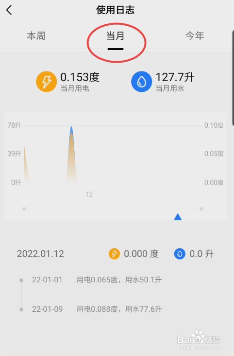 美的美居滚筒洗衣机怎样查看当月的水电统计