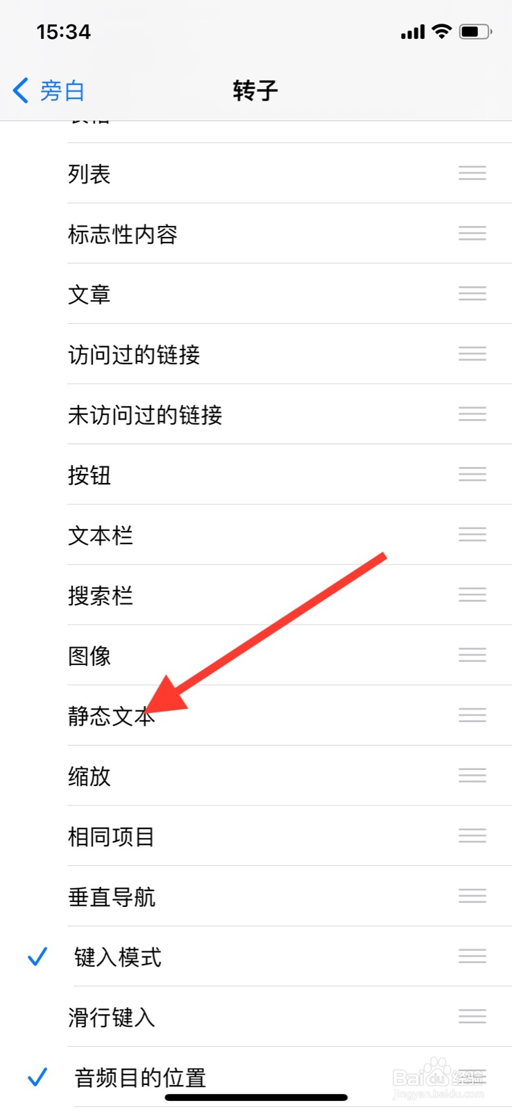 iPhone旁白转子怎样开启“静态文本”指令