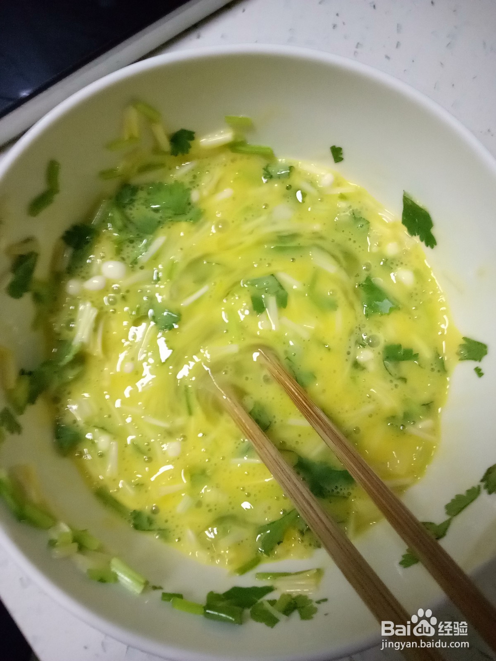 香菜金针菇鸡蛋饼