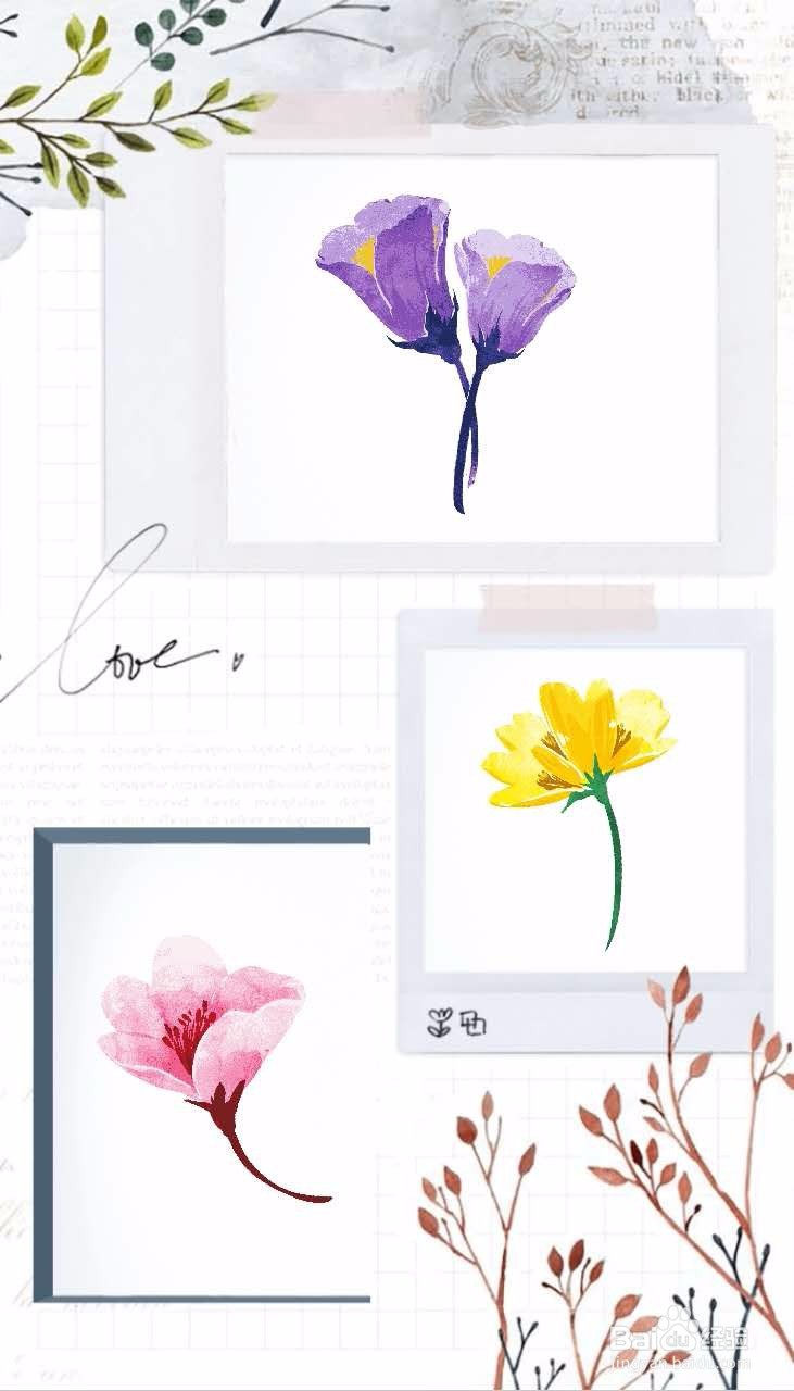 修图添加贴纸举例：使用花叶贴纸制作拼贴画