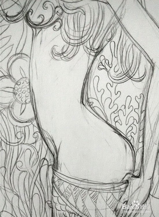 手绘插画-人物黑白装饰画（美少女）