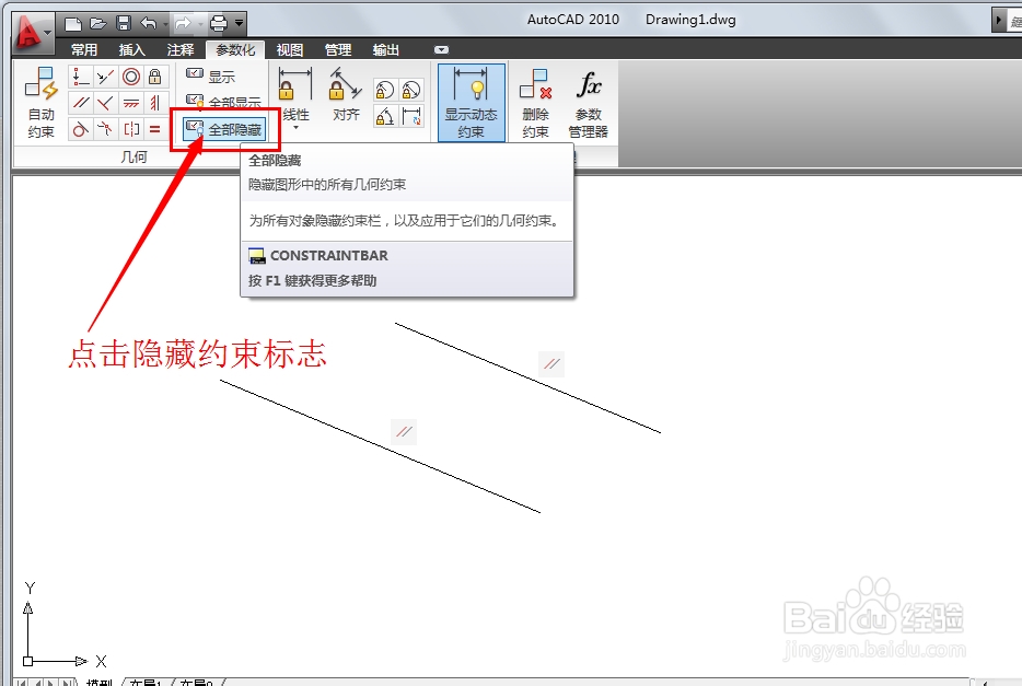 Auto CAD 2010几何约束显示、隐藏与删除