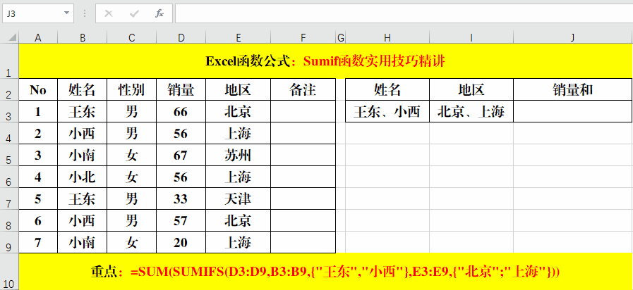 多条件求和Sumifs函数实用技巧解读