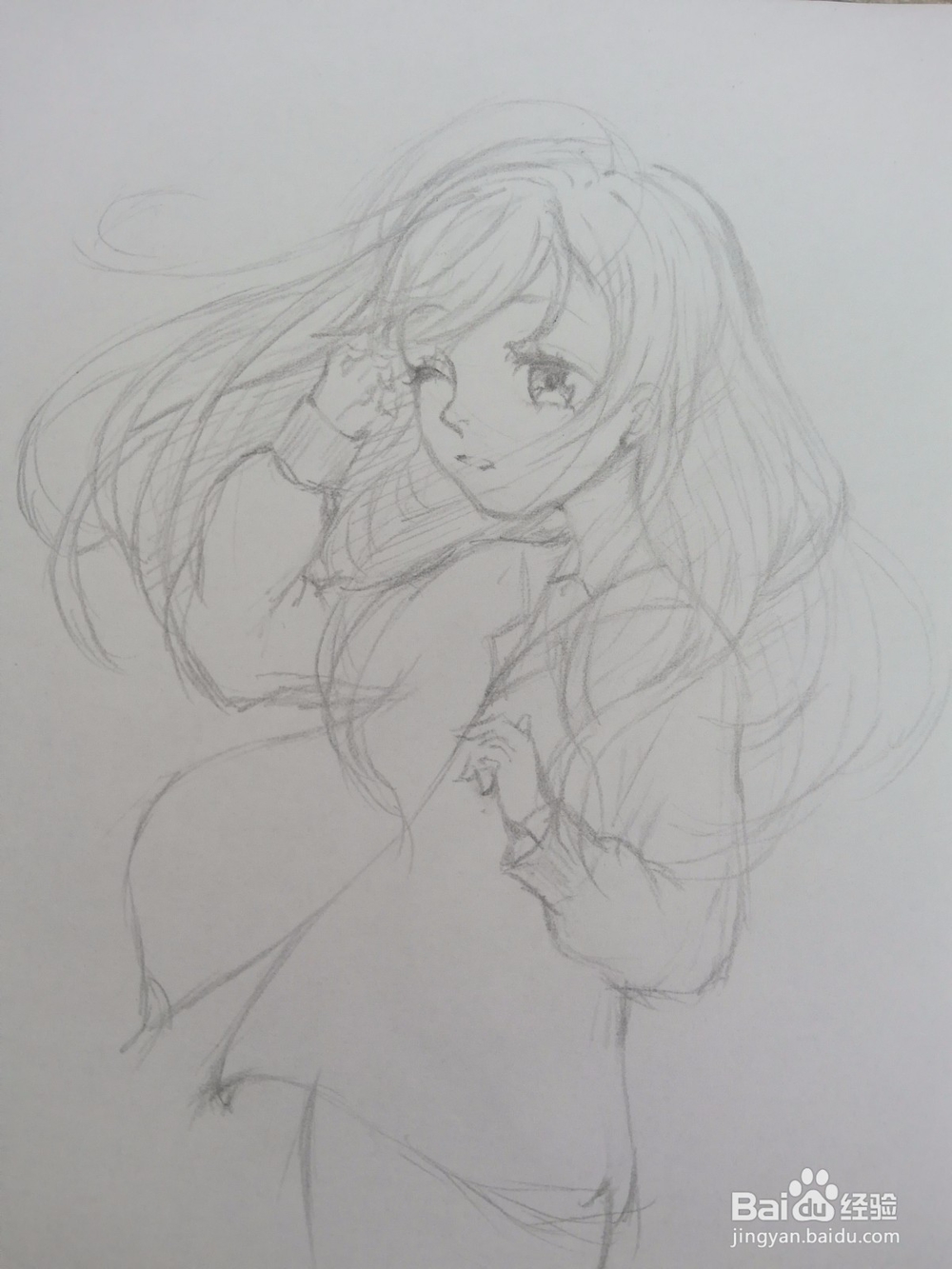 《风中少女》动漫人物线稿手绘教程