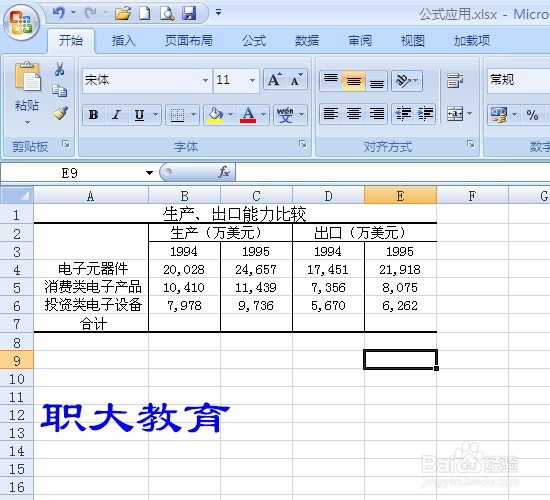 Excel2007第12课 生产、出口能力比较表