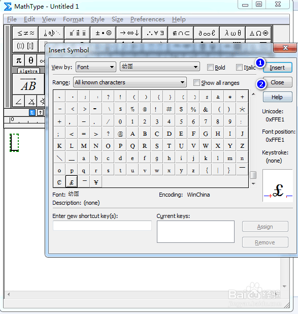 MathType怎么输入印刷体英镑符号