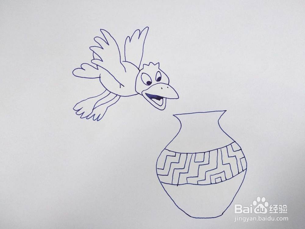 乌鸦喝水的故事怎么用简笔画画出来？卡通简笔画