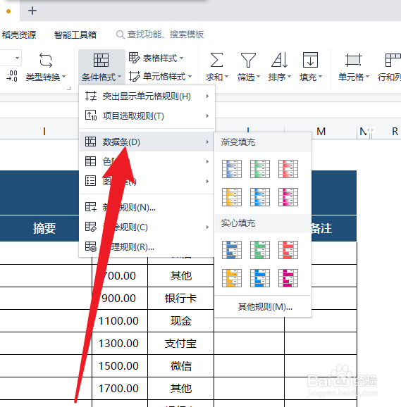 WPS如何给表格数据添加数据条
