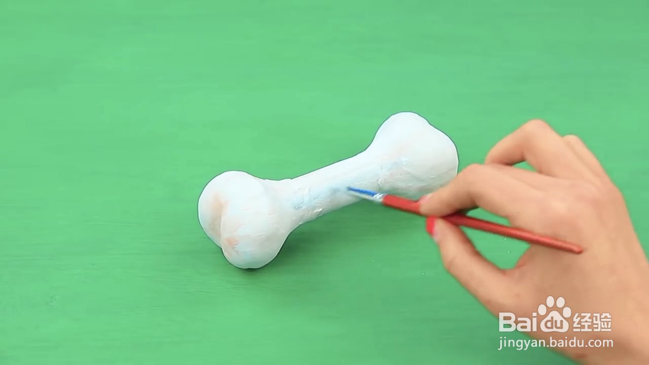 我们把黏土制作成玩具骨头，方法很简单