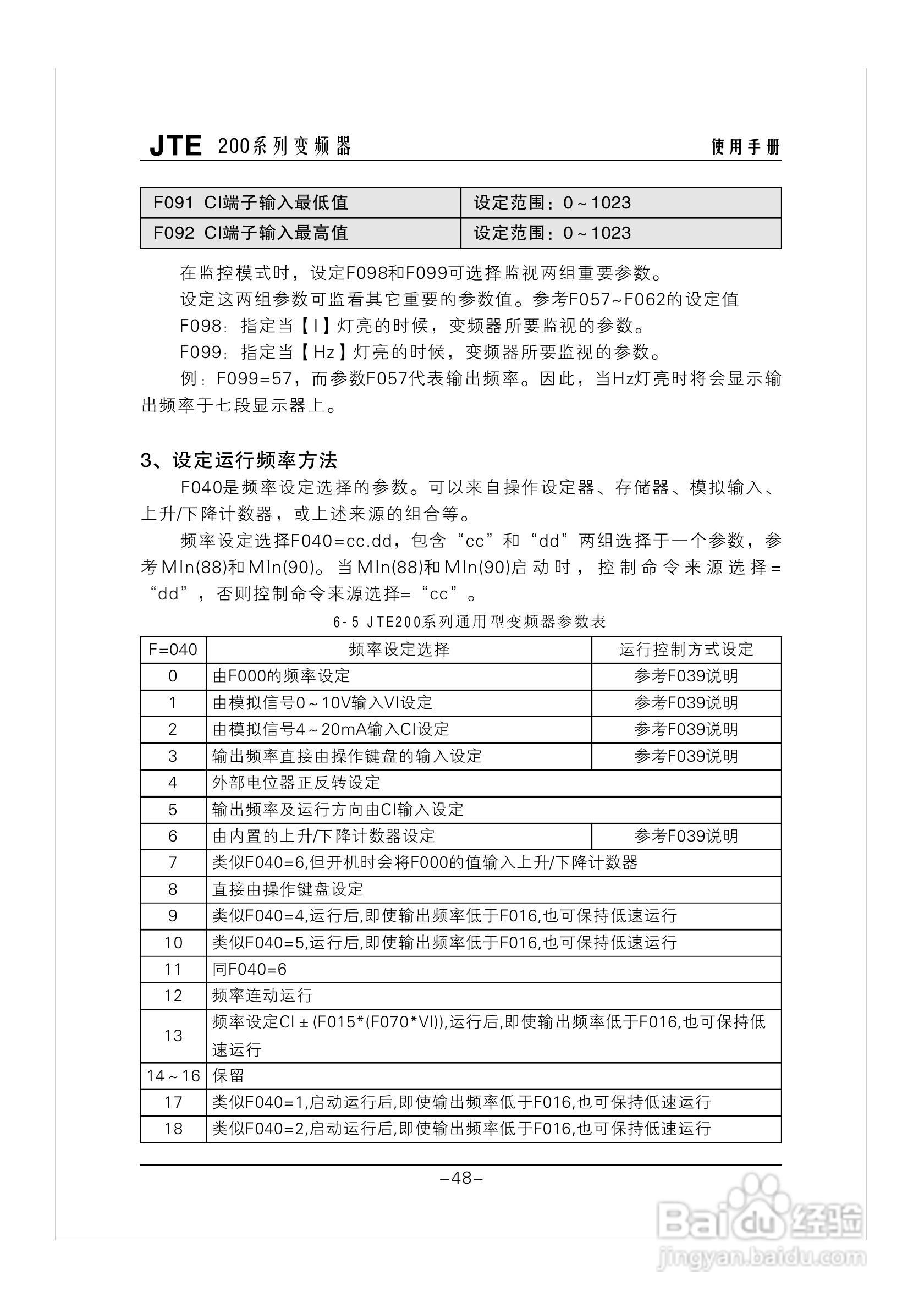金田JTE200变频器说明书:[6]