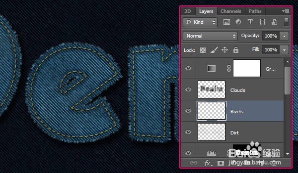 如何在Photoshop中制作缝合牛仔布文字效果