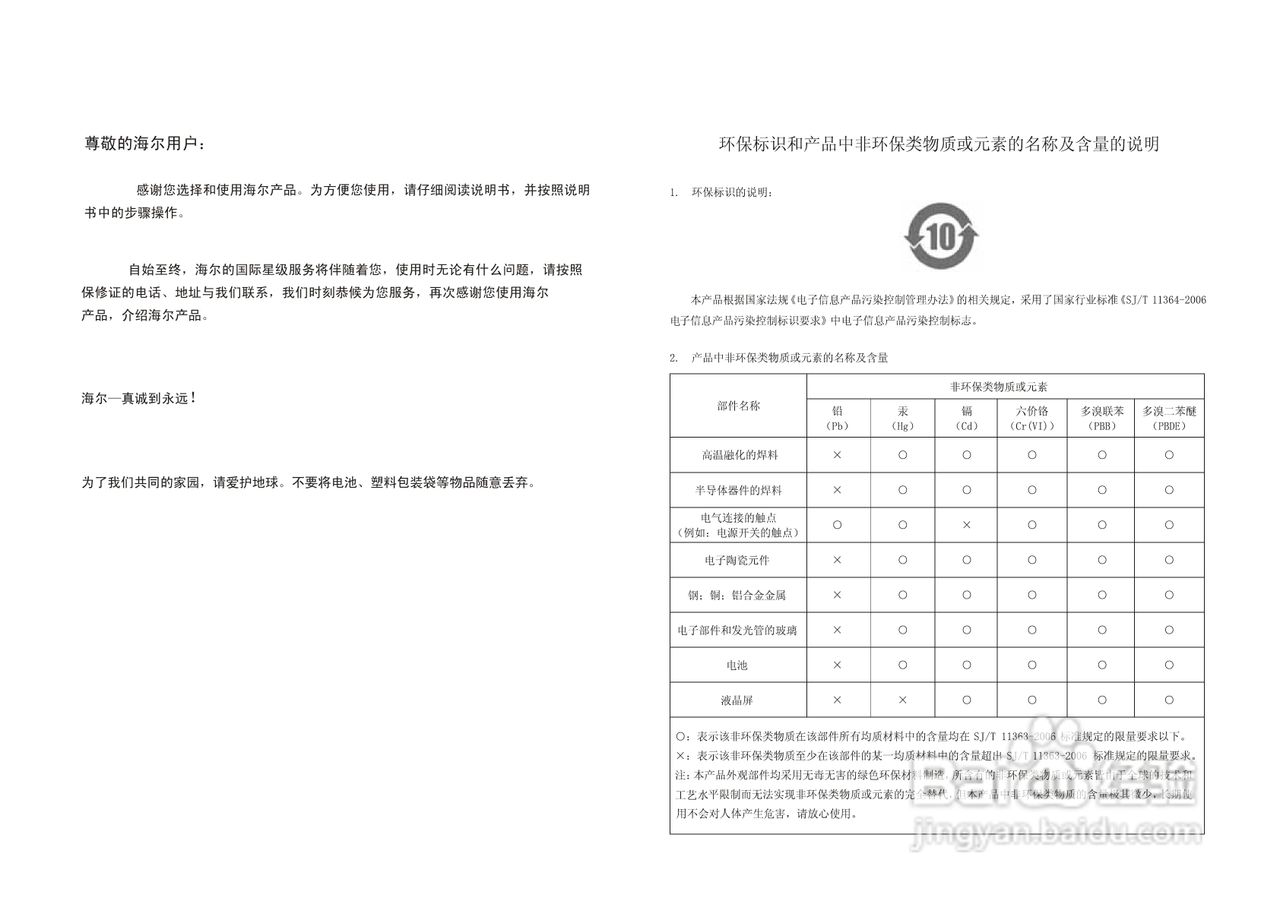 海尔LU37K1液晶彩电使用说明书:[1]