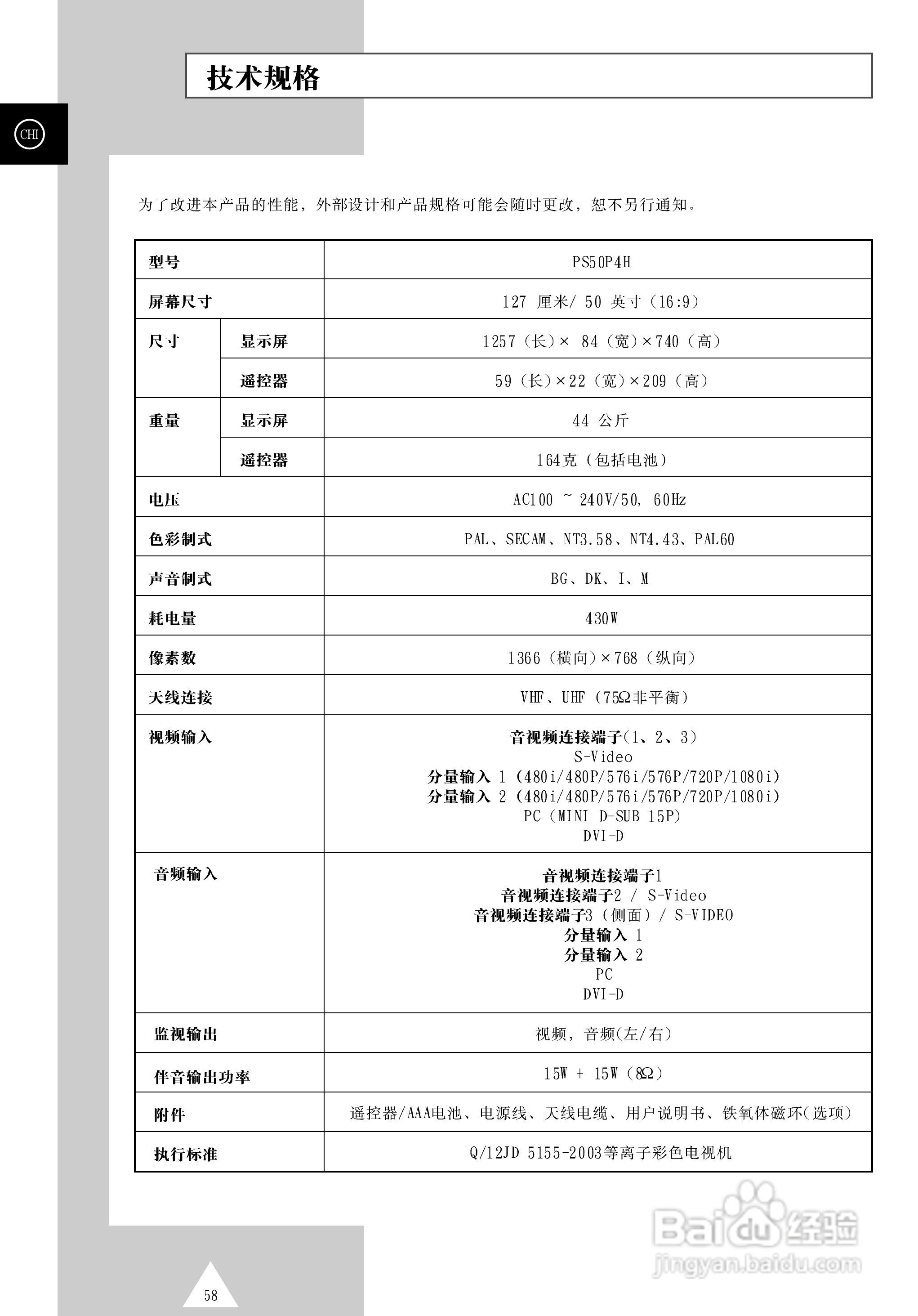 三星PS-50P4H等离子彩电使用说明书:[6]